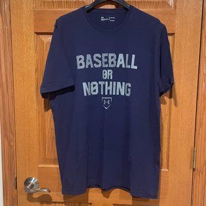 UNDER ARMOUR Mens XL Baseball or Nothing Blue T-Shirt HeatgearTee Loose Fit EUC